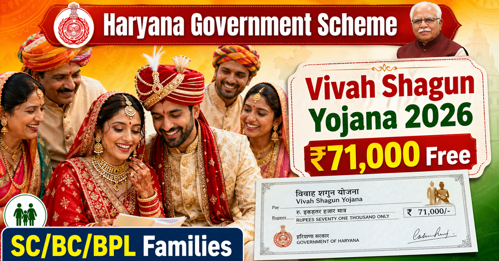 Vivah Shagun Yojana 2026 Haryana - ₹71,000 आर्थिक सहायता ऑनलाइन आवेदन