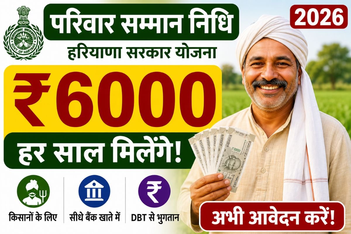 हरियाणा परिवार सम्मान निधि योजना 2026 के तहत किसानों को ₹6000 वार्षिक सहायता मिलती हुई