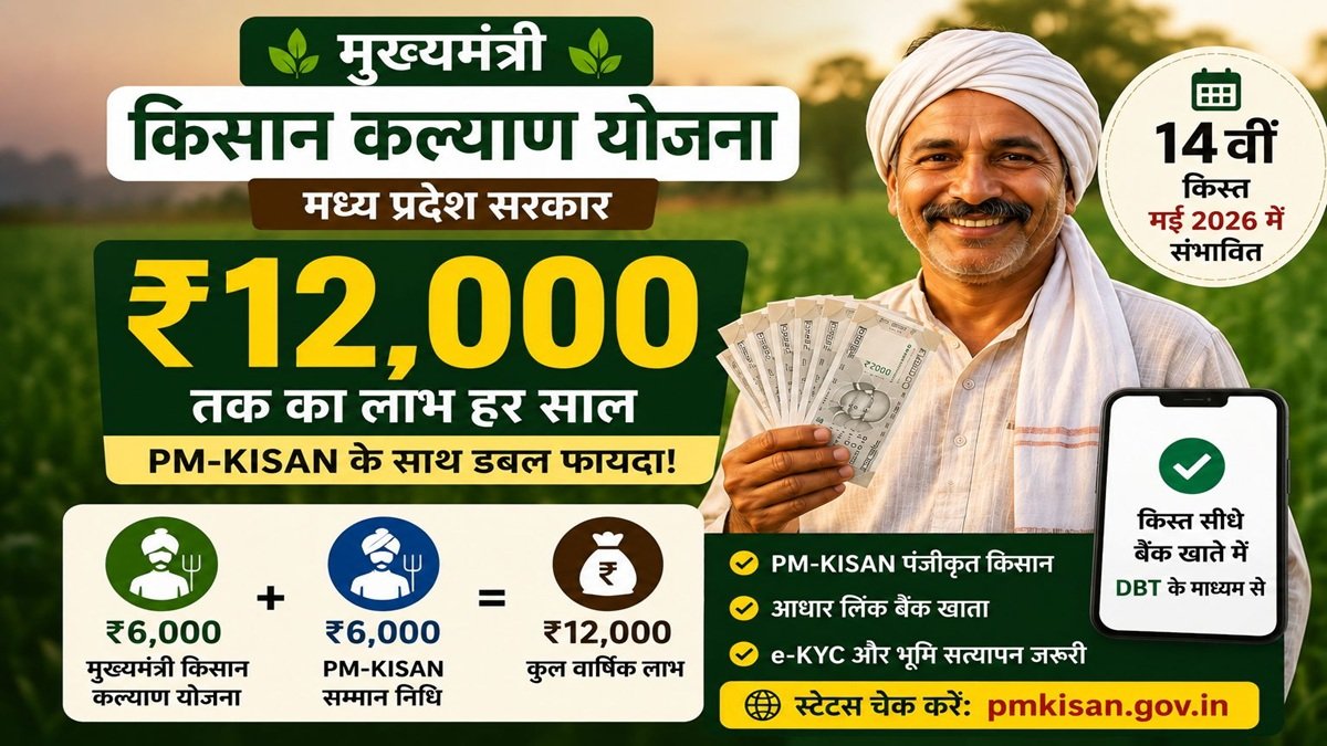 मुख्यमंत्री किसान कल्याण योजना 2026 में किसानों को ₹12000 वार्षिक सहायता और 14वीं किस्त अपडेट