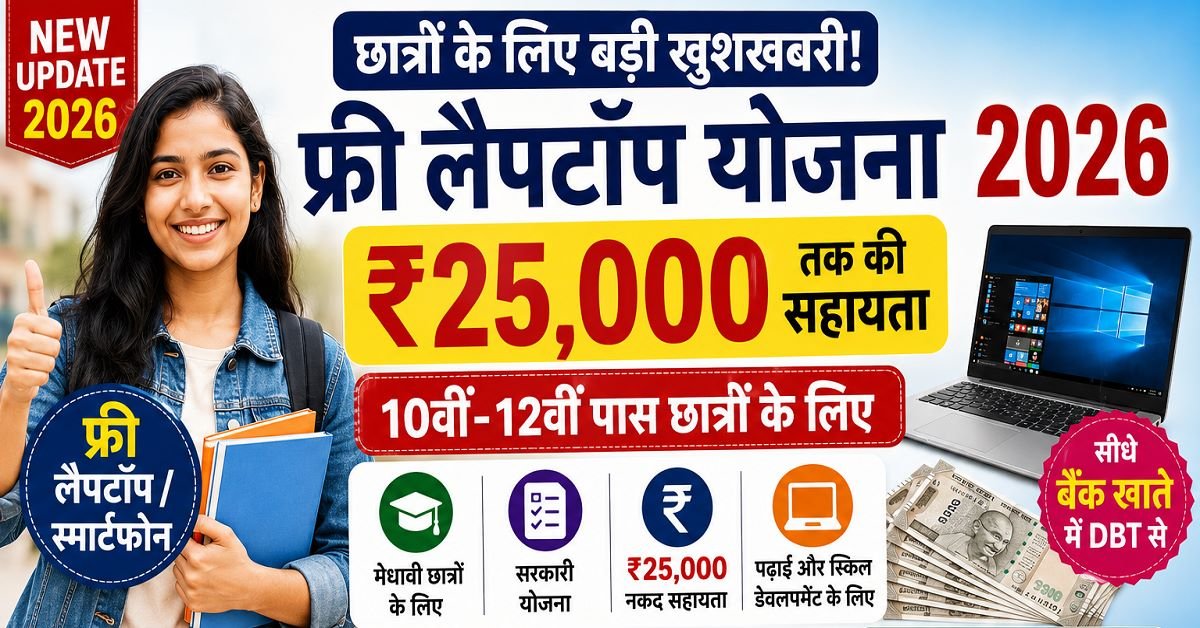 Free Laptop Yojana 2026 Online Apply 10th 12th Pass Students 25000 Cash